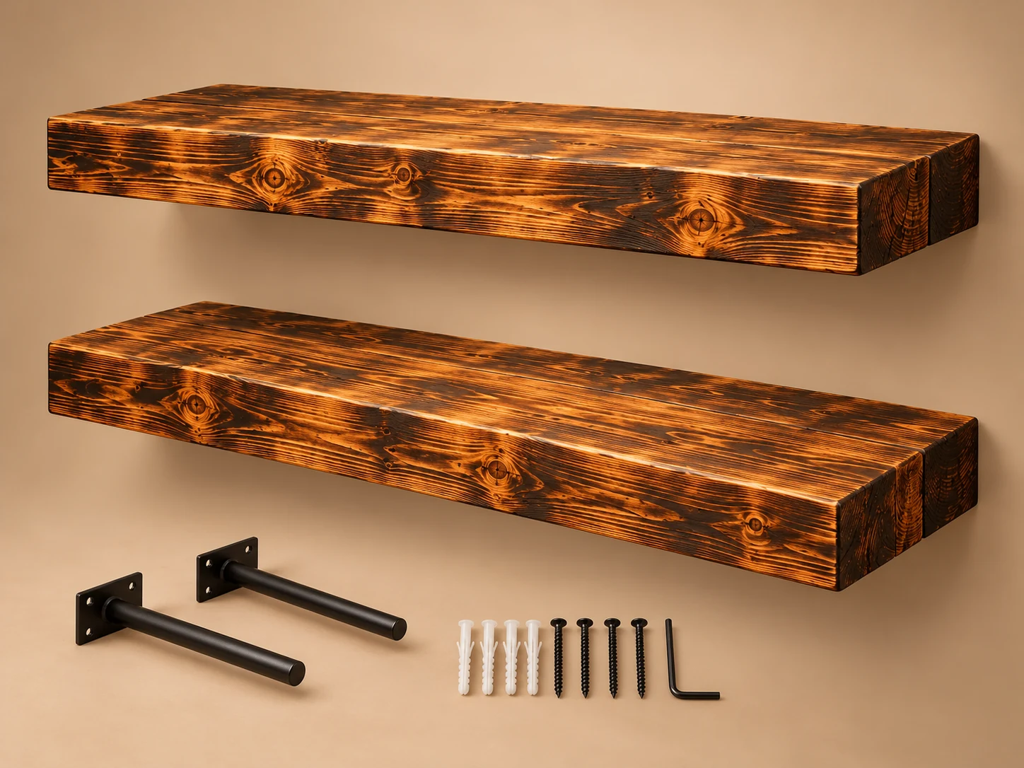 Example of two rustic floating shelves